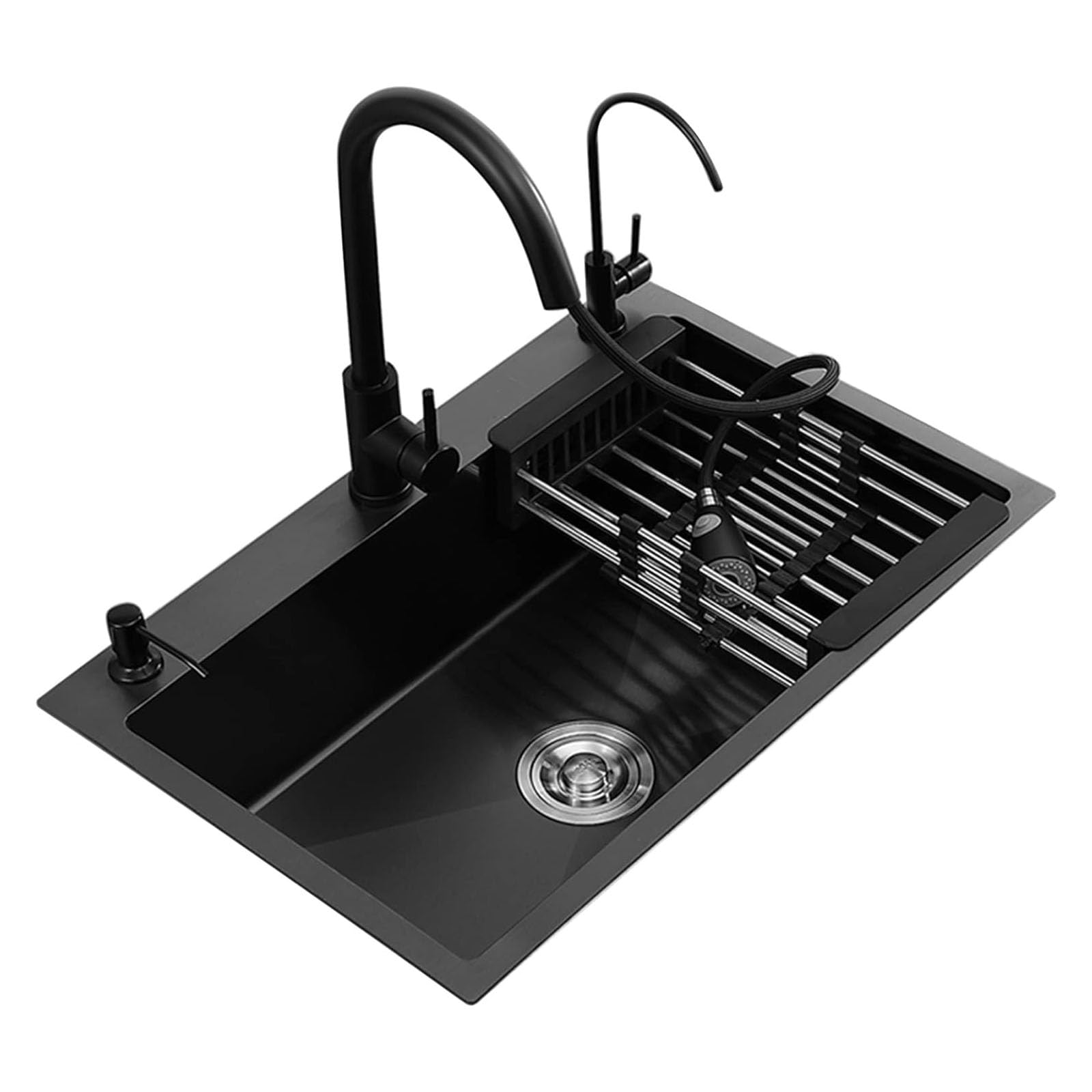 CSXSXAUO 304 Stainless Steel Single Bowl Kitchen Sink Square Bar with Faucet & Drain Versatile RV Top/Undermount Installation Black 55 x 45 22 cm