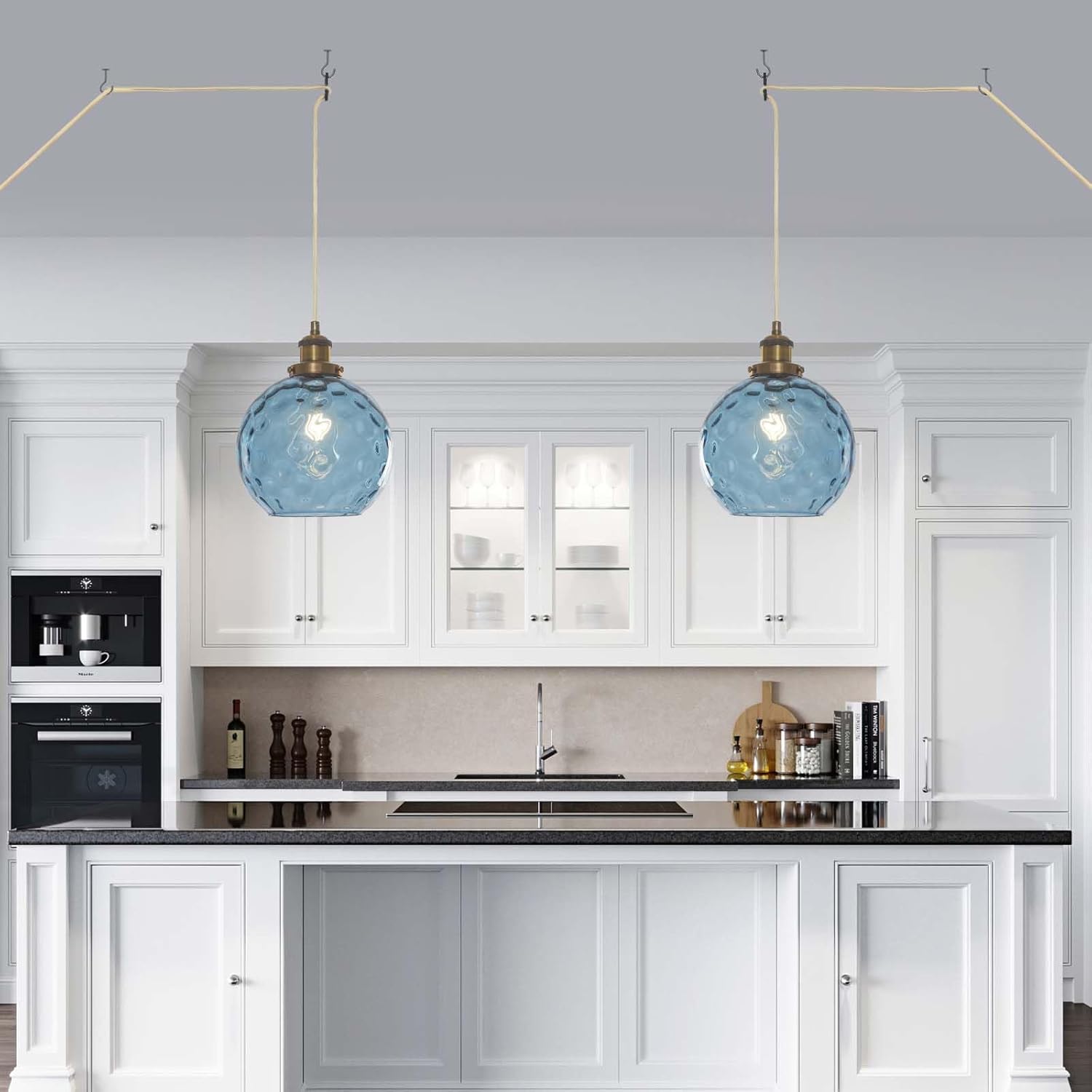 Plug in Pendant Light, Handblown Glass Pendant Light with Dimmable Switch Hanging Lights with Plug in Cord 15ft, Hanging Lamp Plug in for Dining Living Room Kitchen Island Bedroom
