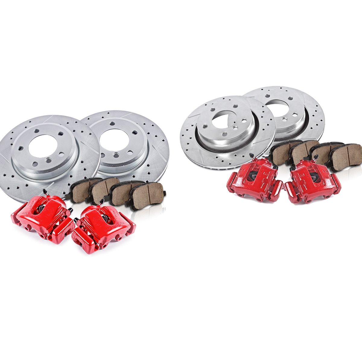 Callahan CCK11765 FRONT + REAR Powder Coated Red [4] Calipers + [4] Rotors + Quiet Low Dust [8] Ceramic Pads Performance Kit