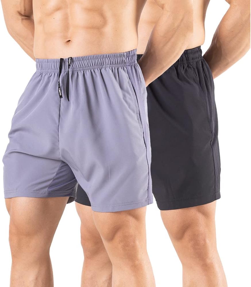 Gaglg Men's 5" Running Shorts 2 Pack Quick Dry Athletic Workout Gym Shorts with Zipper Pockets