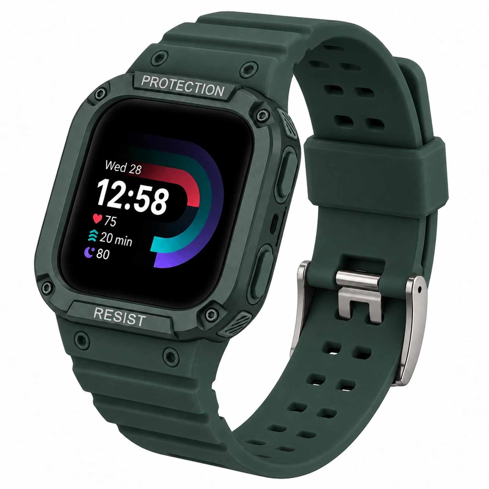 Pouchora Bands with Case Compatible with Fitbit Versa 4/3/2/Versa Lite/Sense 2/Sense, Soft Replacement Case Strap for Fitbit Versa 4, Replacement Wristband for Women Men (Green) — image 1
