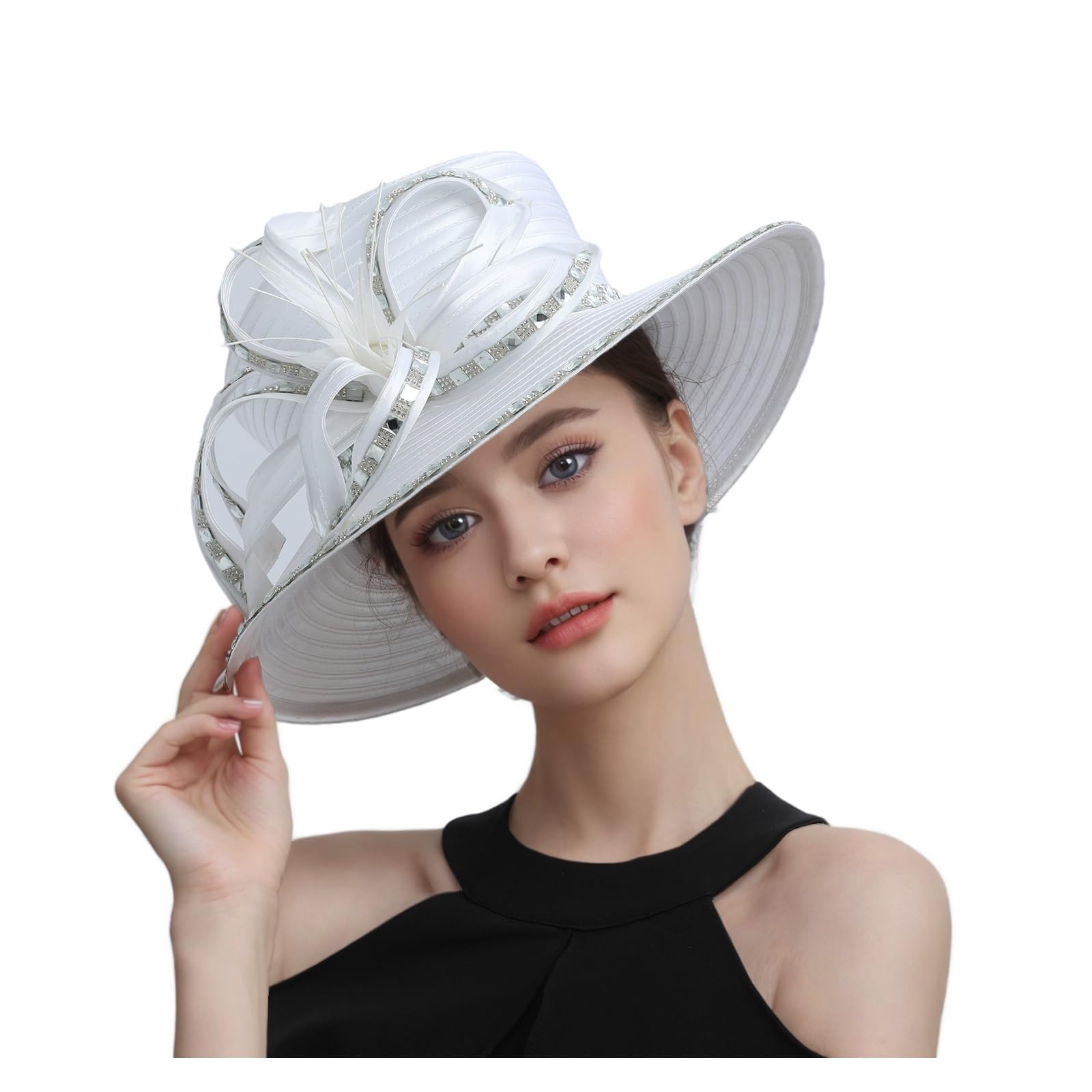 Cappello Da Sposa Per Donna Cappello da chiesa in raso con strass, perfetto for fotografia, cappello a cilindro donna, for banchetto, matrimonio, cerimonia