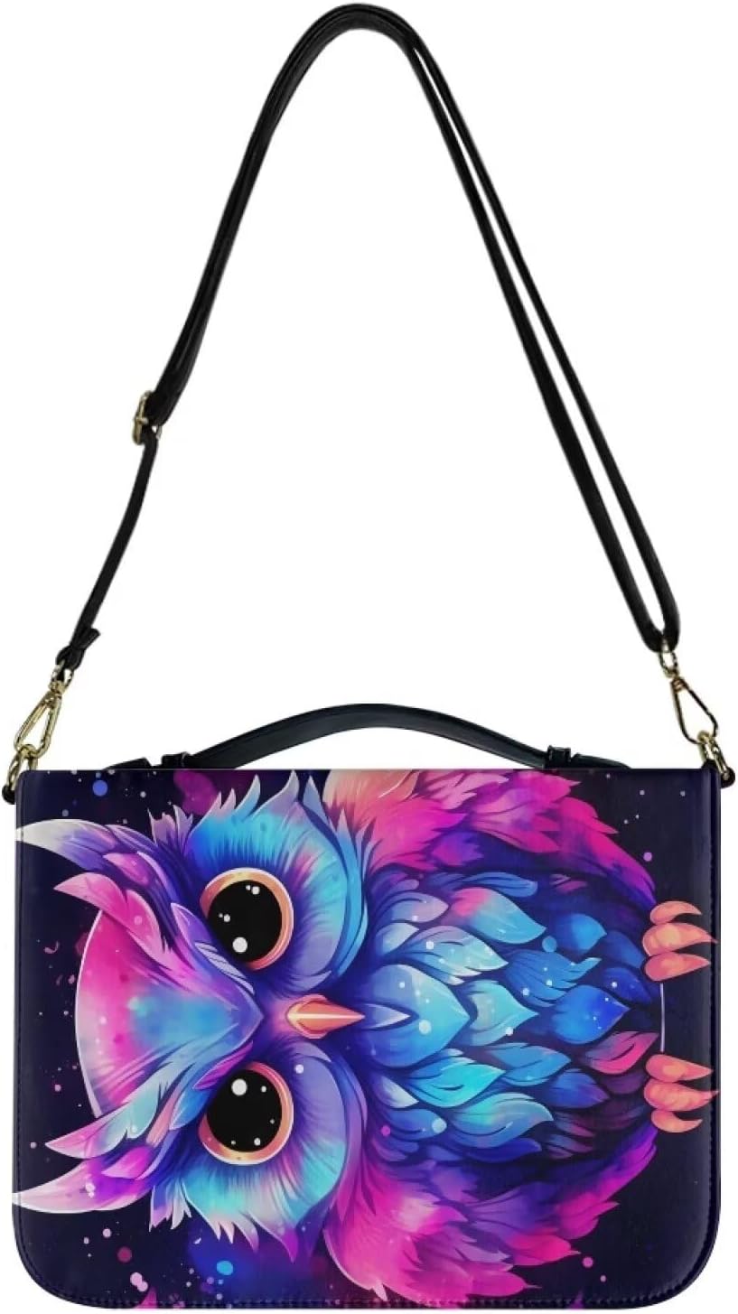 Cartoon Owl Bible Tote Bag, Women's Bible Cover with Zipper and Pen Slots Stylish Lightweight Zip Wallet Organizer Bible Protective Covers Church Bag Thanksgiving Gift, Size M