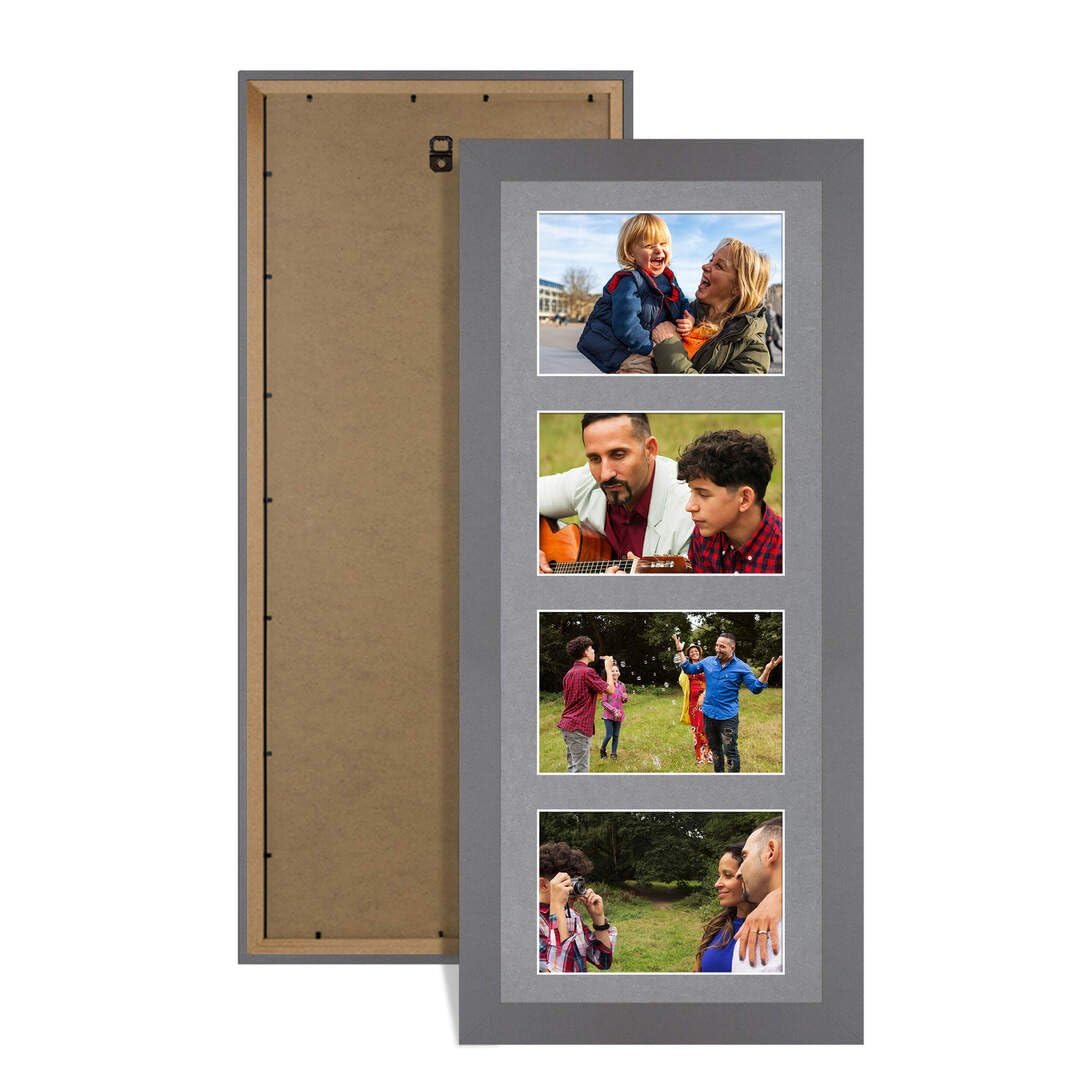Procut Global 50X20CM Dark Grey Photo Frames For Multiple Pictures with Mid Grey Mount-Modern Collage Frame with 4 Apertures (4x) 6X4-Engineered Wood with Shatterproof Perspex