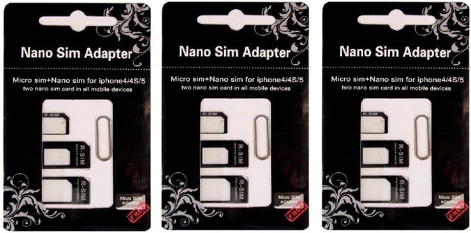 Set of 3 Nano Sim Adapter and Micro Sim Adapter and Nano to Micro Adapter with a Sim Card Folder and a Needle Three Pack