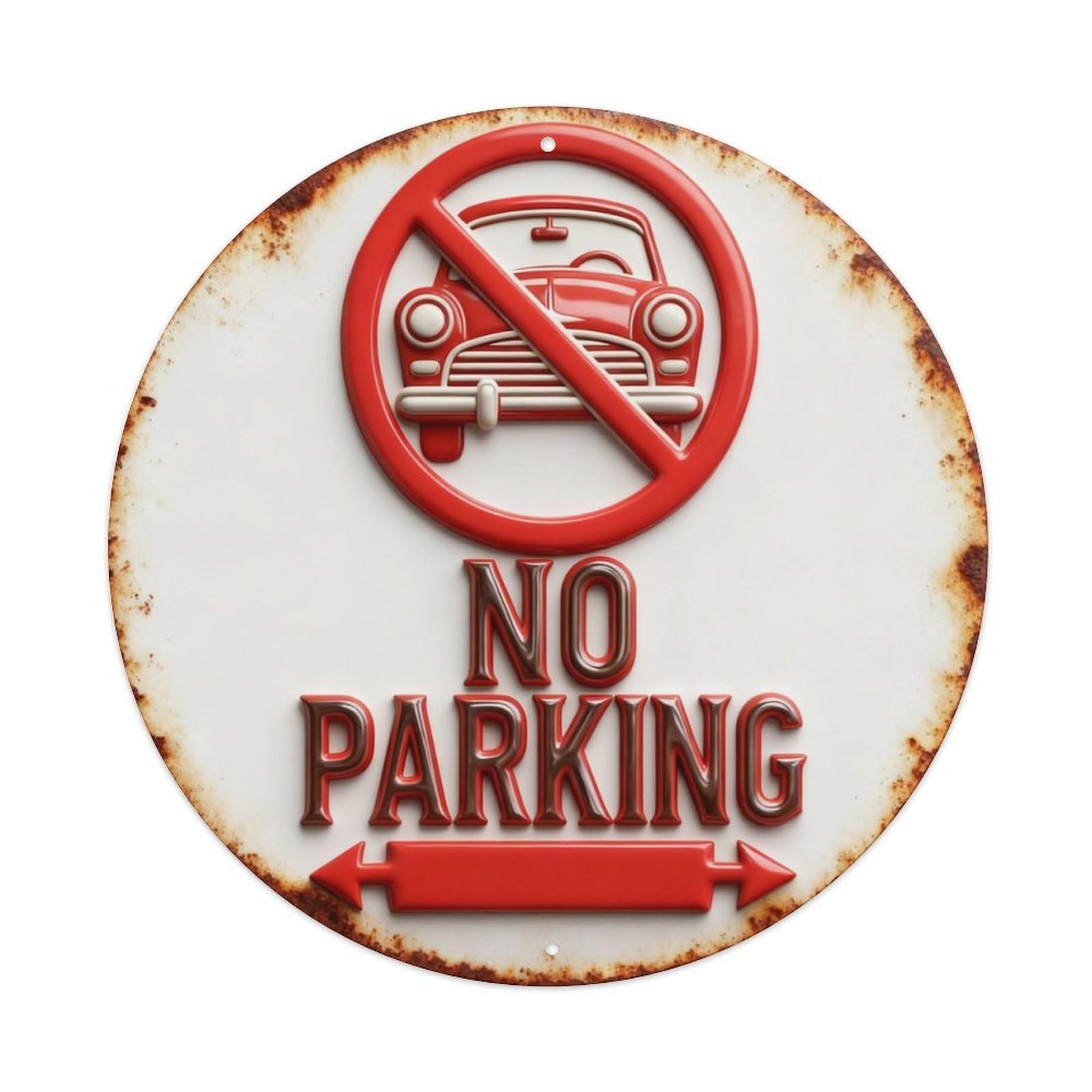No Parking Sign With Car Symbol Round Metal Tin Sign Vintage Wall Decor, Bar Garage Cafe Kitchen Home Wall Art Poster 8x8inches