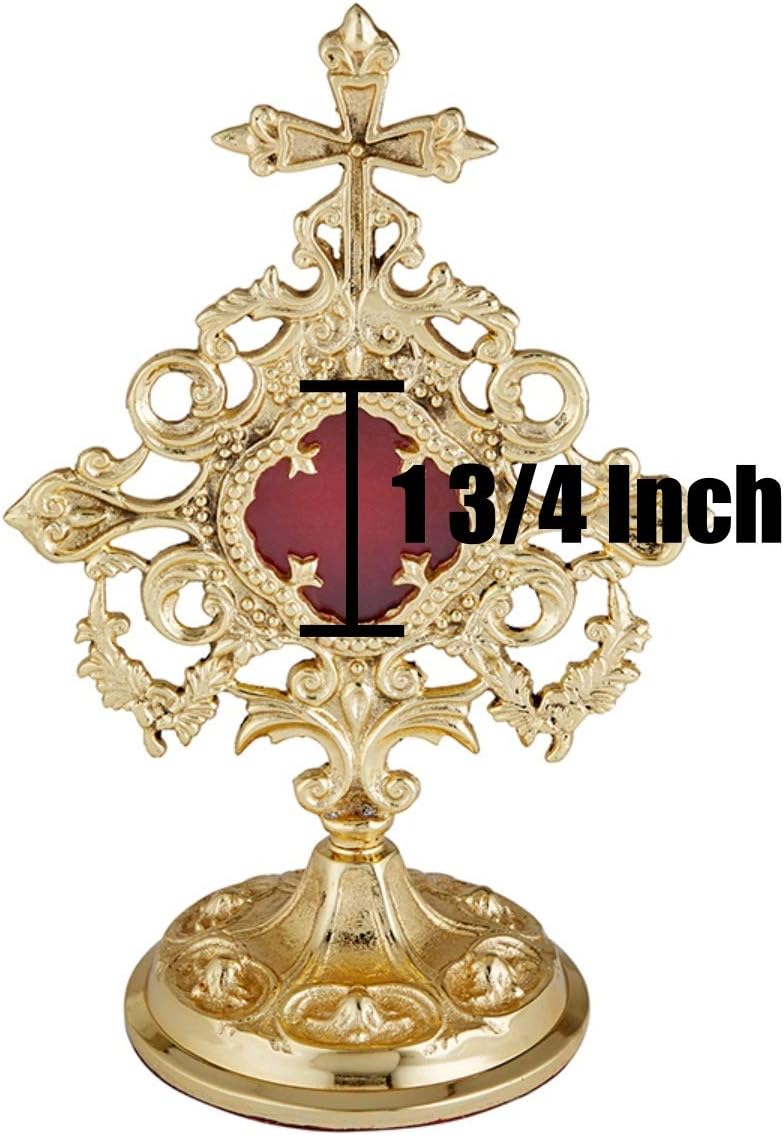 Christian Brands Sudbury Brass High Polished Church Reliquary, Gold Tone Ornate Tabletop Relic Display with Classic Old World Cathedral Architectural Design Details, 9.25 Inches