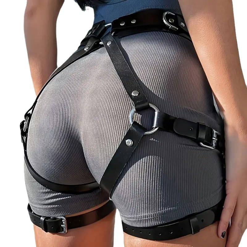 Cinturón de liguero para mujer, arnés de muslo, cinturón punk, lencería, bar, carnaval, fiesta, cosplay, accesorios - black3