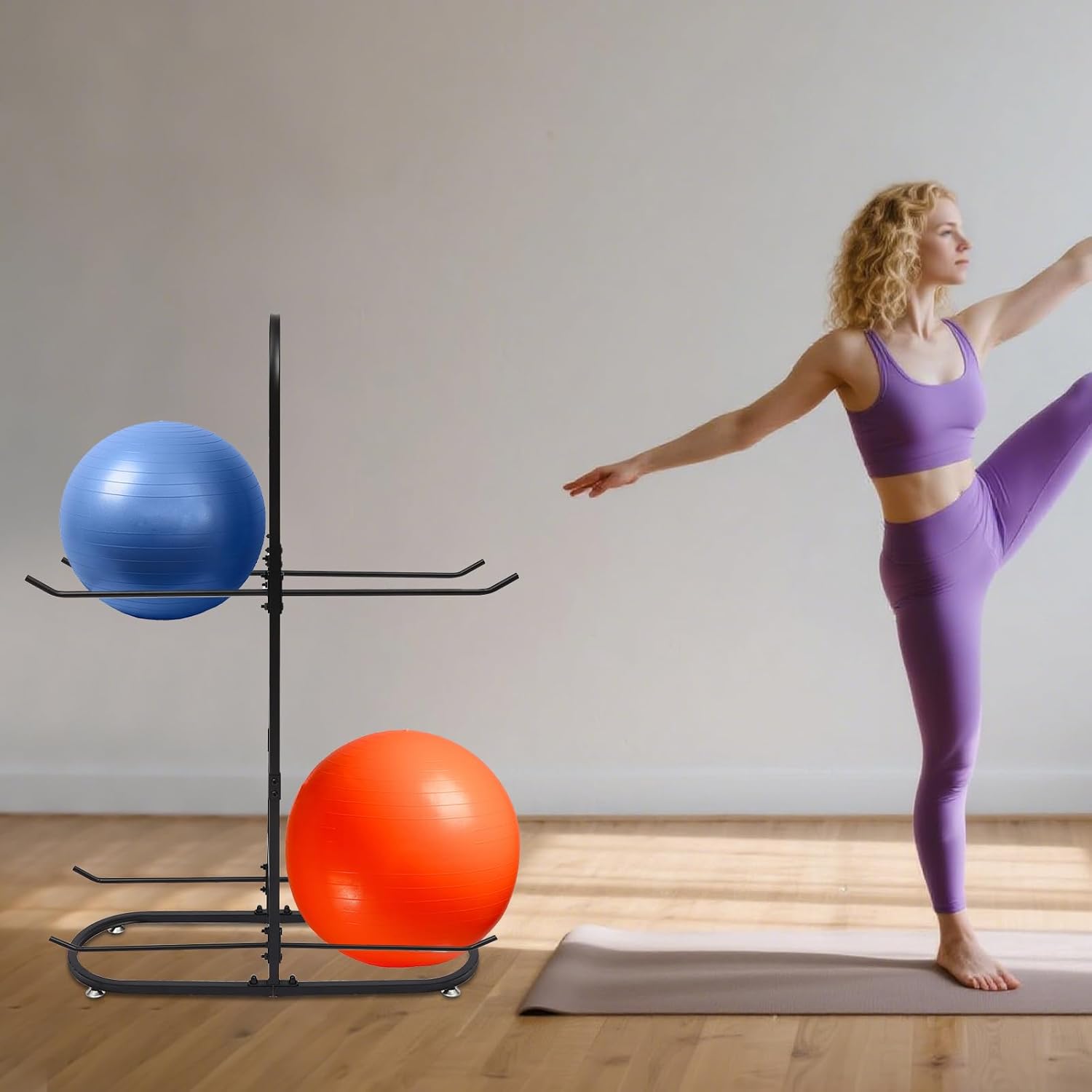 Stability Ball Rack, Metal Exercise Ball Holder with Round Base, Yoga Ball Stand Holder Medicine Ball Vertical Storage for Yoga Balls in Home Gym, Studio, Commercial Gym(Black)