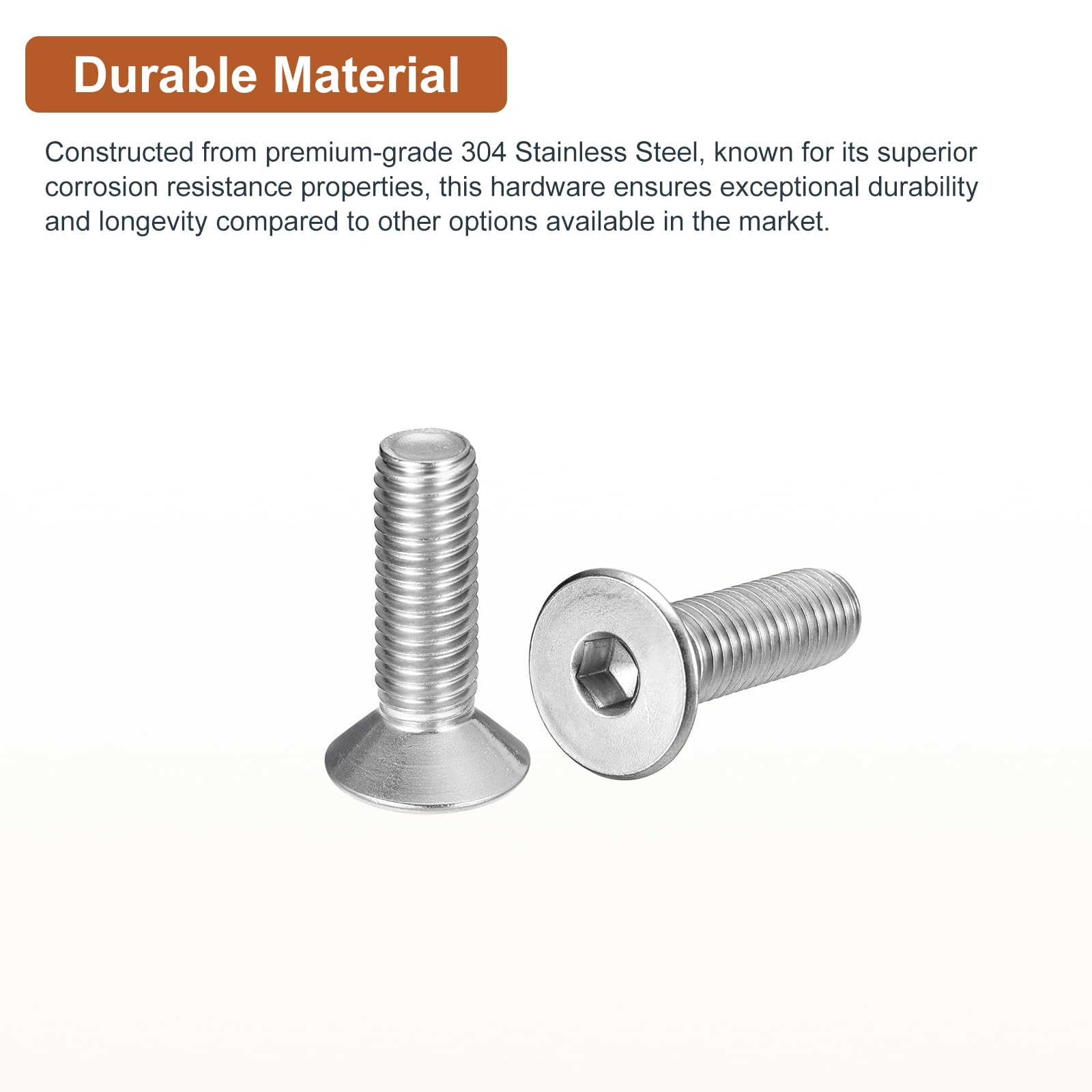 DTGN M10-1.5 x 35mm Flat Head Socket Cap Screws, 10 Pack 304 Stainless Steel Hex Socket Flat Head Screws, Full Thread - Image 3