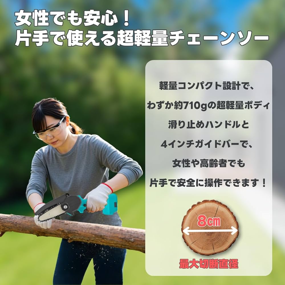 【新品】電動式式チェーンソー 4インチ 18vバッテリー ブラック【2点セット】 新品】電動式式チェーンソー 4インチ 18vバッテリー ブラック【2