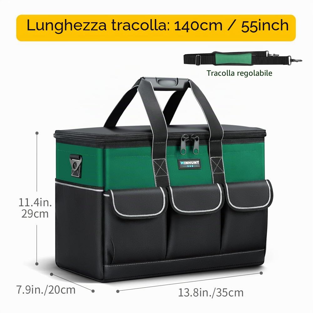 WINHUNT Borsa Porta Attrezzi, Ampia Apertura Superiore, Base Robusta, Verde e Nero (Green, 14inch/13.8cm)