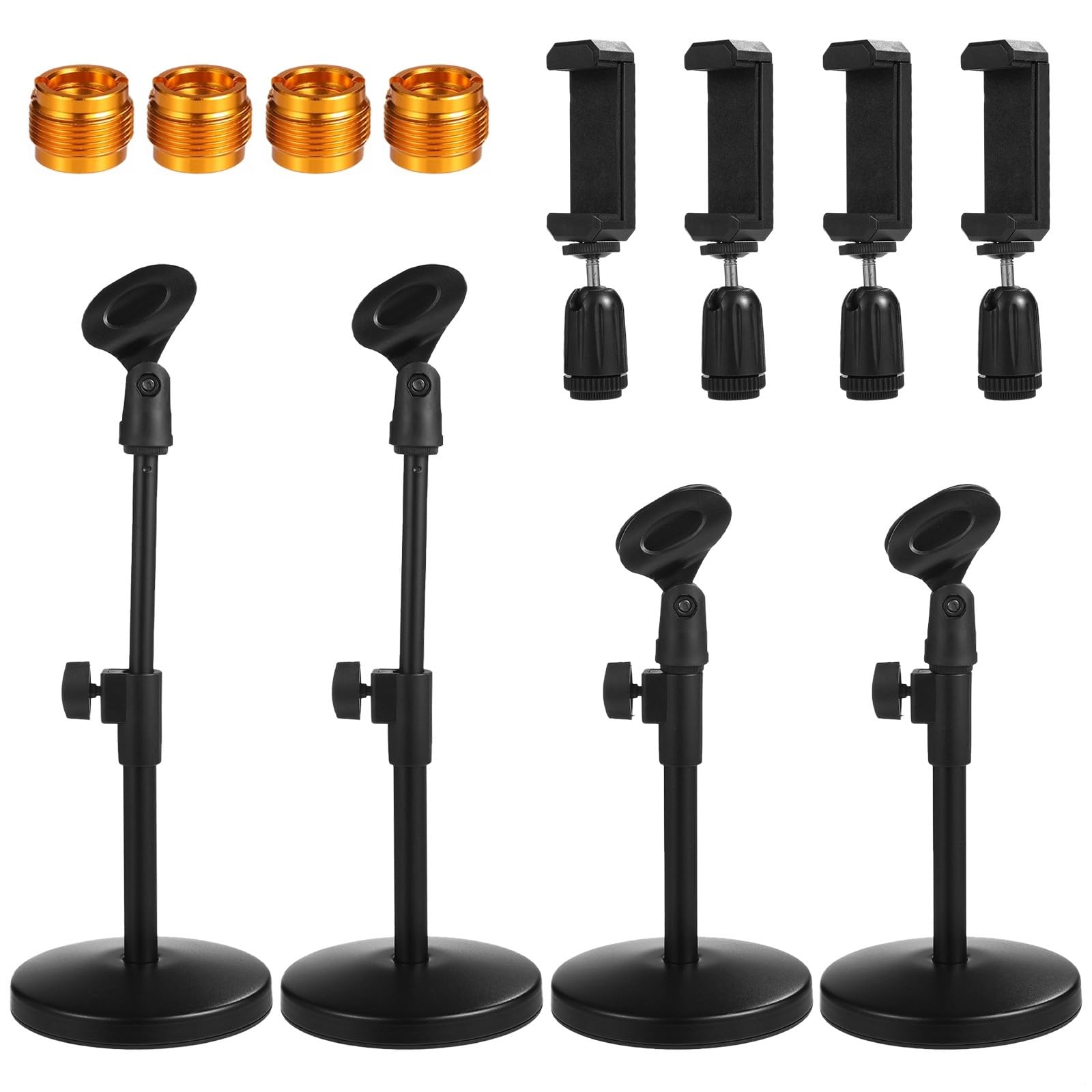 Supporti per microfono da scrivania regolabili, 4 pezzi; supporto con clip per microfono e morsetto per telefono, base in metallo pesante, adattatore da 3/8 a 5/8 pollici integrato