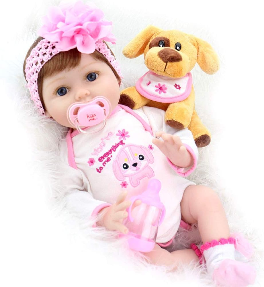 Bеѕt Quаlіtу 🔥 Aori Reborn Baby Doll Realistic Baby Girl 22 Inch Lifelike Newborn Dolls in Soft Vinly and Weightd Body with Little Puppy Gift Set