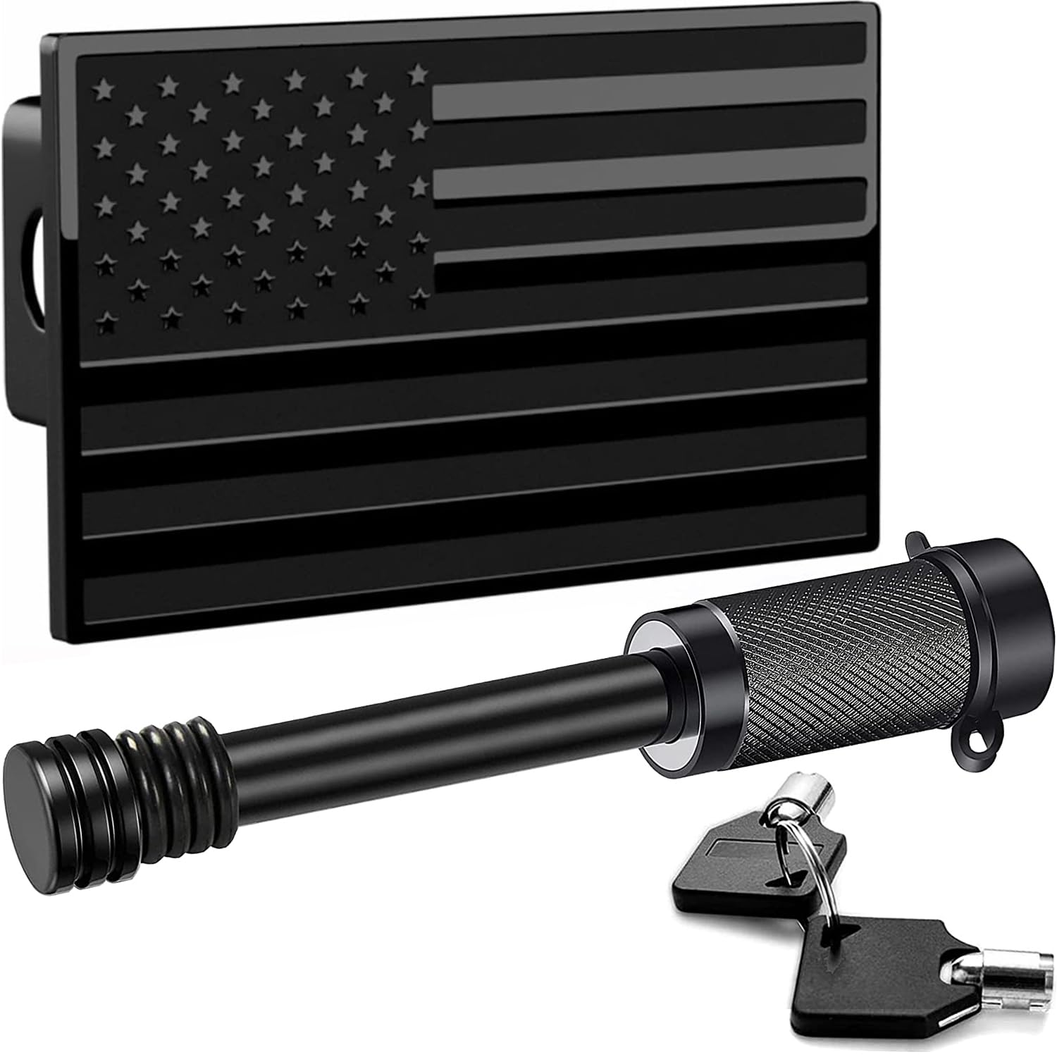 eVerHitch Heavy American Flag Metal Trailer Hitch Cover for 2 inch Receivers with 5/8-Inch Pin Diameter Trailer Hitch Lock (Fit 2" receivers, Black)
