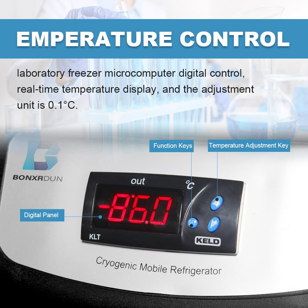 Laboratorio Congelador Portátil Ultra Baja Temperatura - 86 ℃ Congelador para Almacenamiento de Muestras de Laboratorio y Transporte Médico en Cadena Fría, 20L Azul