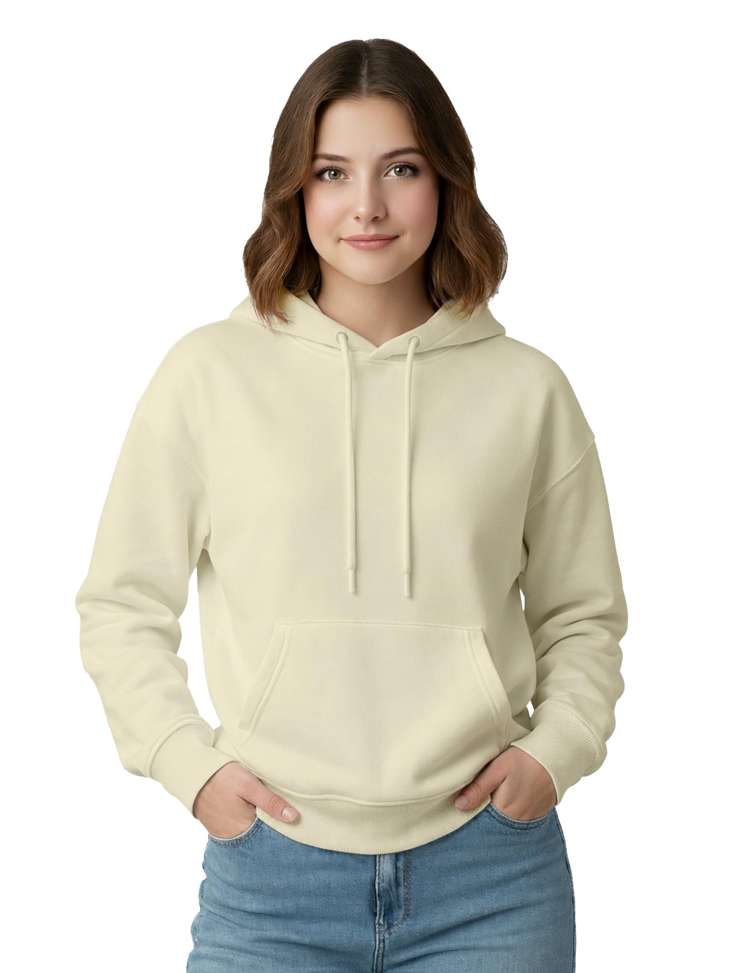 amazon brand - anarva Womens Drop Shoulder Hoodie | Oversized Look Cotton Blend Fleece | Pullover Sweatshirt with Hood & Kangaroo Pocket | Winter Casual Wear Off-White, 2XL-picture-10