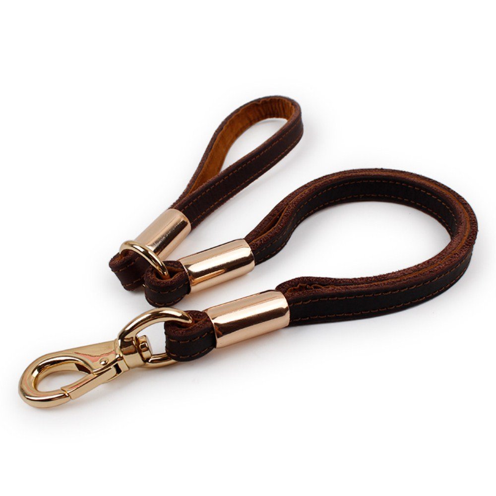 GH8 Length 73cm x Width 1.6cm Double-Deck General Style Genuine Leather Hands Free Dog Leash Premium Running Dog Leash Brown