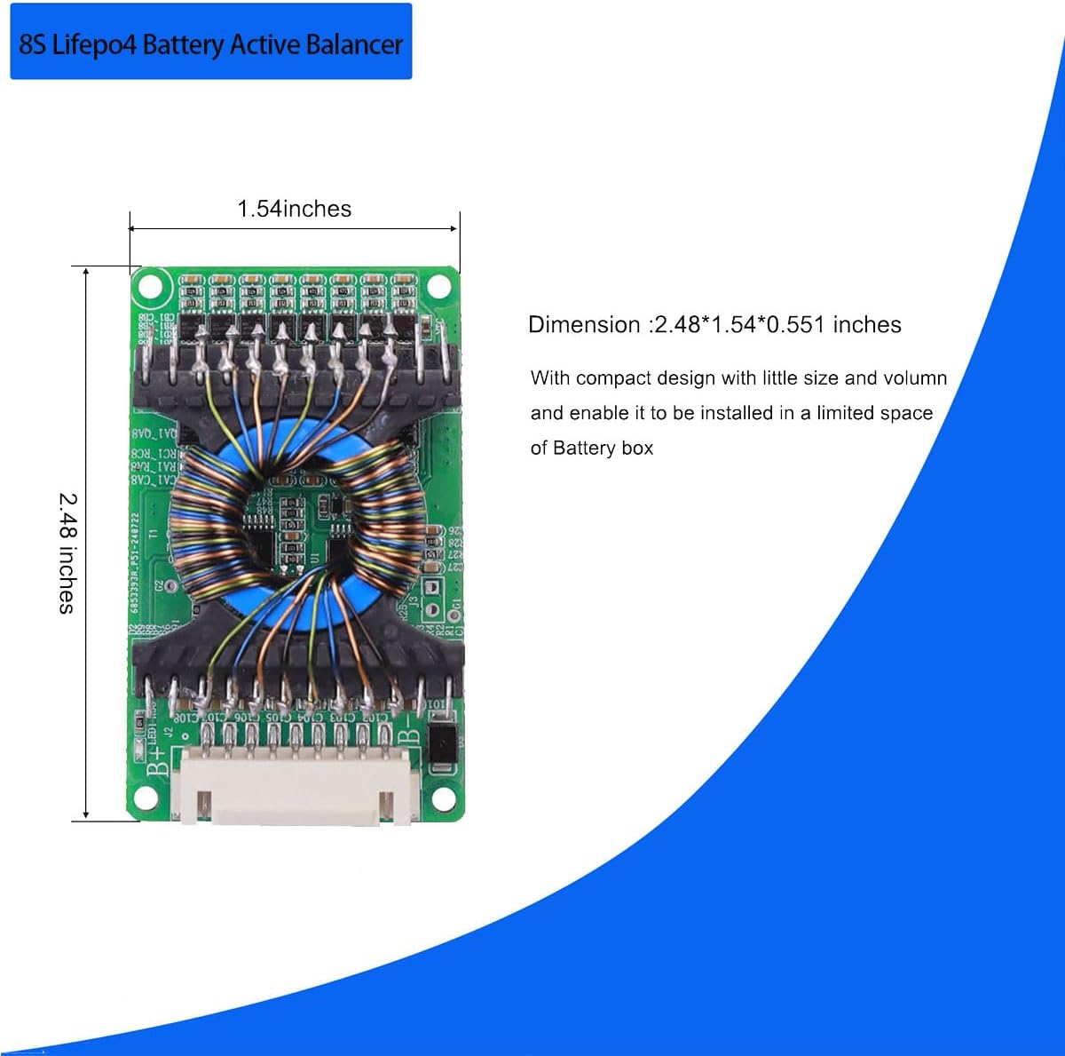 8S Lifepo4 24V Battery Balancer - Electric Lithium Battery Active Balancer for LiPo, Li-ion, and LFP, Energy Transfer Equalization Module with 5A Balance Current