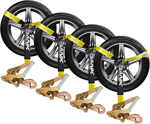 Miniatura 7 de Correas de amarre de automóvil para remolques, paquete de 4 unidades de 2 x 96 pulgadas con correa para neumáticos, carga de trabajo segura de 3,300