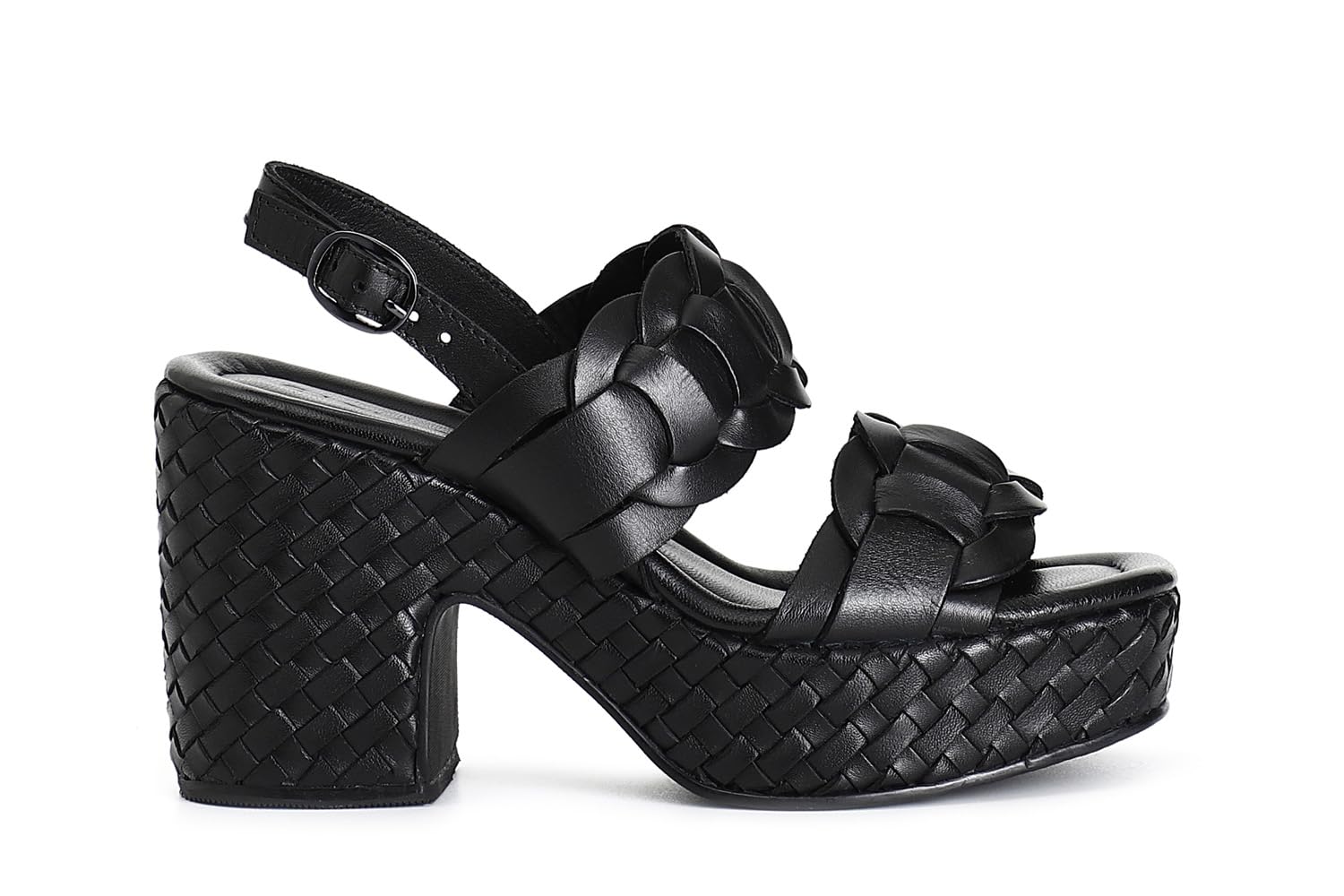 CAFèNOIR - Sandali Doppia Fascia In Pelle Zeppa Intreccio, Da Donna