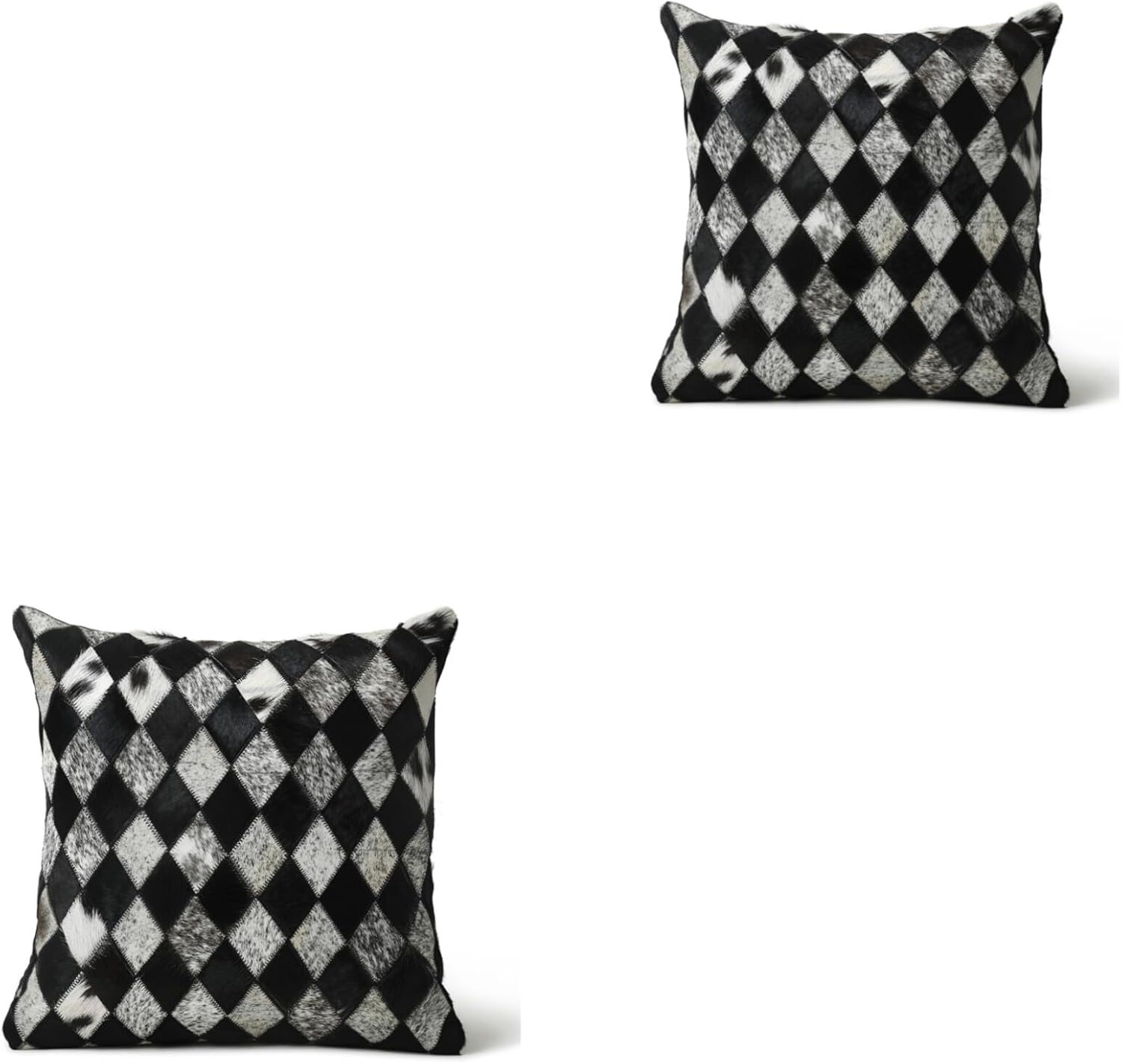 Cowhide Leather Pillow Cover, 18 inches, Black Criss Cross, Decorative Throw Pillow Set of (6)