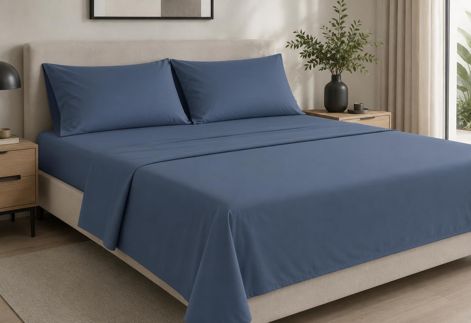 Zambaiti Komplet pościeli z czystej bawełny, 220 nici na dwuosobowe łóżko, prześcieradło wierzchnie 260 x 300 cm, pod gumką 180 x 200 + 27 cm, 2 poszewki na poduszki 52 x 82 cm - niebieski Avion