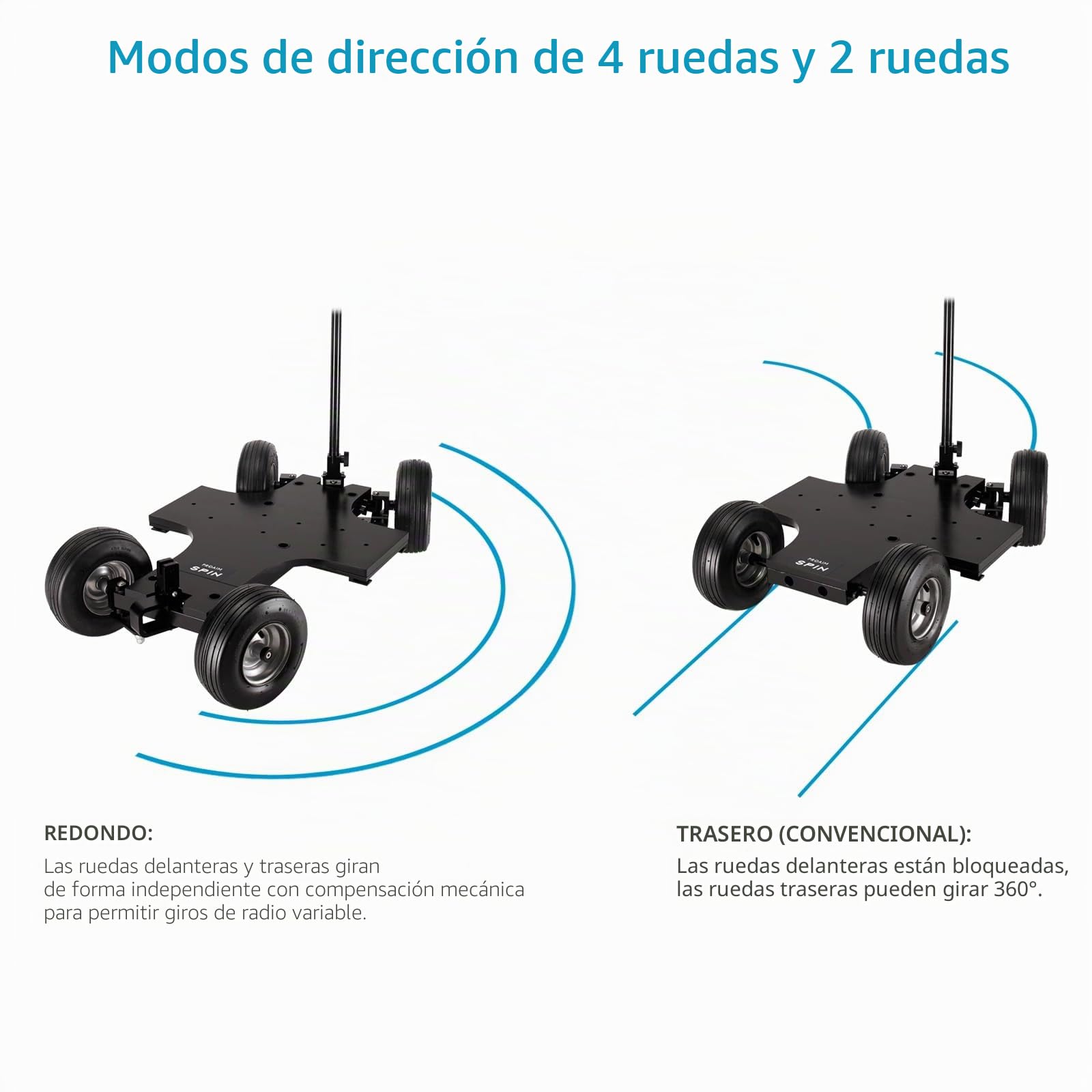 Plataforma rodante Ligera PROAIM Spin para Puertas, Ideal para configuraciones Pesadas de cámara/Pluma. Modos de dirección en 4 y 2 Ruedas. Carga útil de hasta 300 kg (DL-SPIN-01)