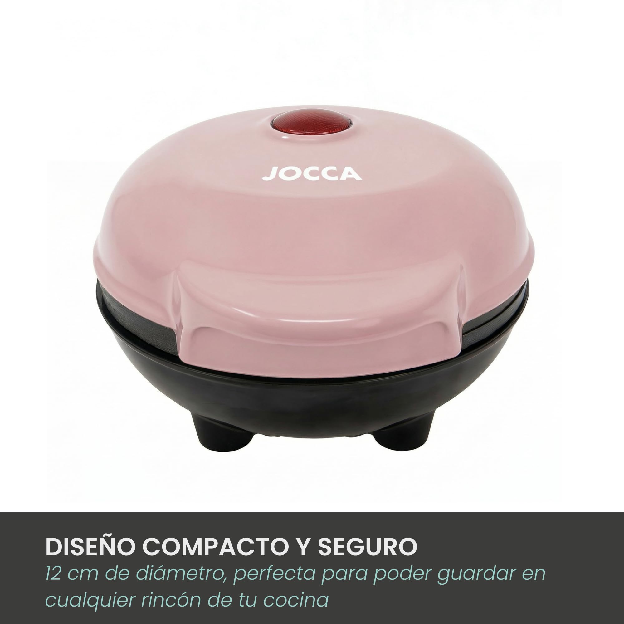 Jocca - Gofrera Redonda - Placas Antiadherentes - 500 W - Diámetro 12 cm - Rosa