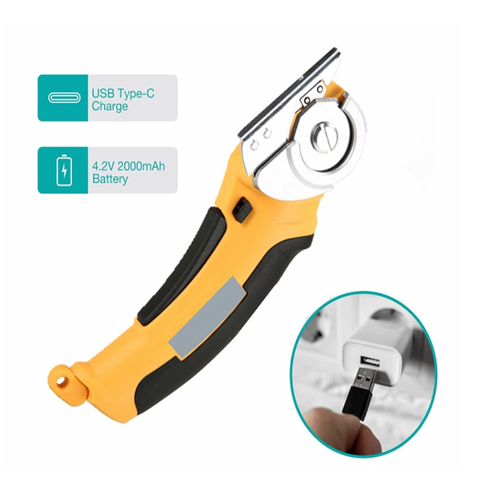 Tijeras eléctricas, Cortador eléctrico inalámbrico Recargable, cizalla for cartón, Cuero, Tela, álbum de Recortes, Alfombra, Corte rotativo para esquilar(Yellow.Set)