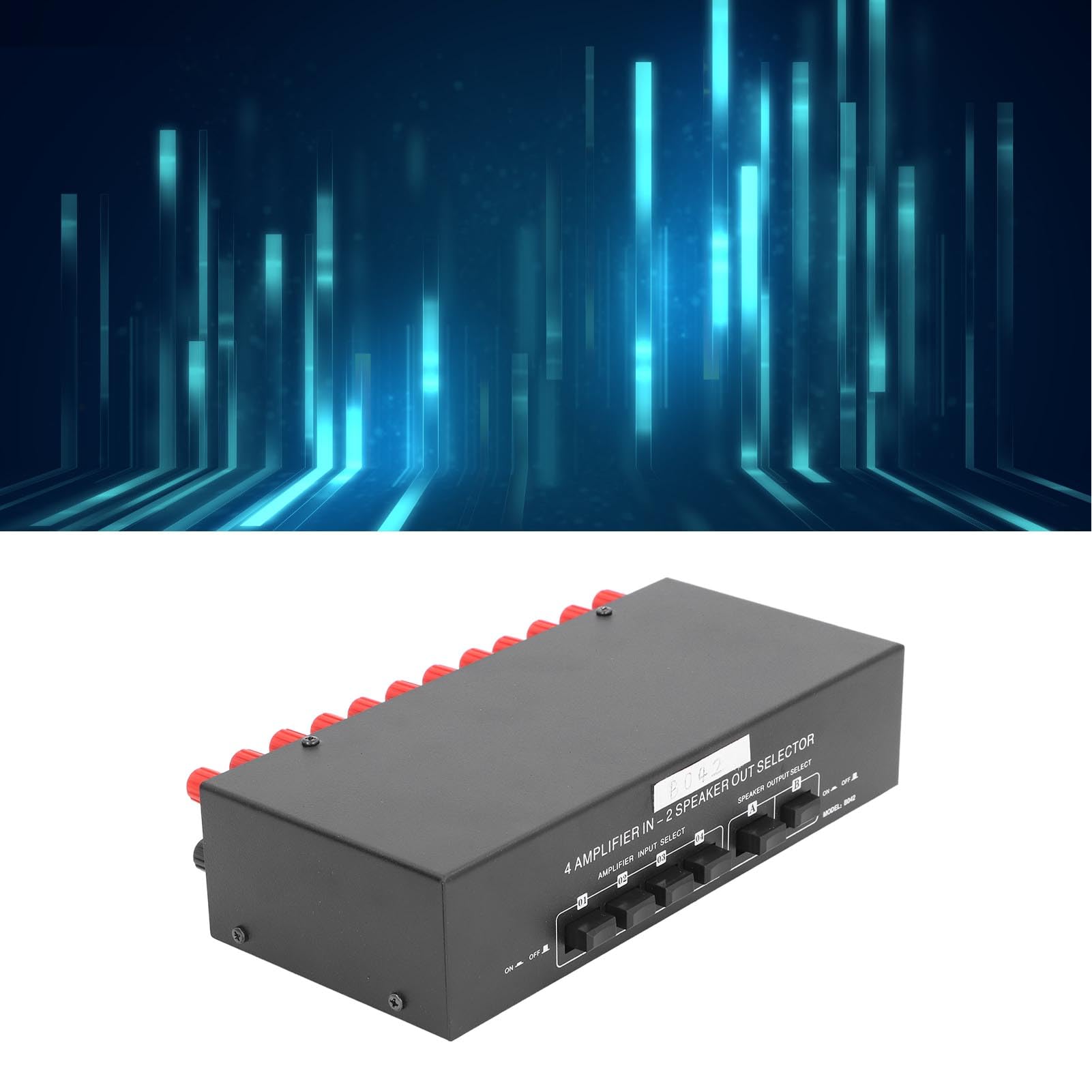 Selector de Amplificador de 4 Vías, Interruptor Selector Pasivo, Interruptor de Caja Selectora de Audio, Caja de Audio con 2 Salidas de Altavoz Estéreo con Botones de Encendido y
