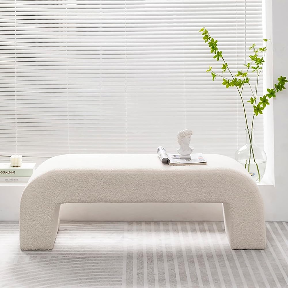 Banc ottoman en velours, repose-pieds rembourré en sherpa pelucheux pour entrée