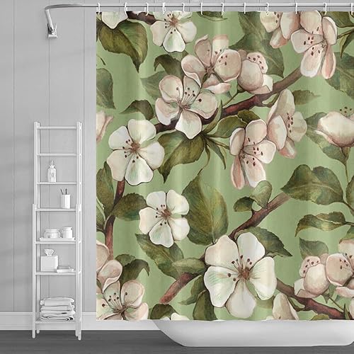 Vista 26 de Yeele Cortina de ducha de paisaje natural, árboles verdes, bosque, cortinas de baño, primavera, amanecer, selva, paisaje, impermeable, decoración