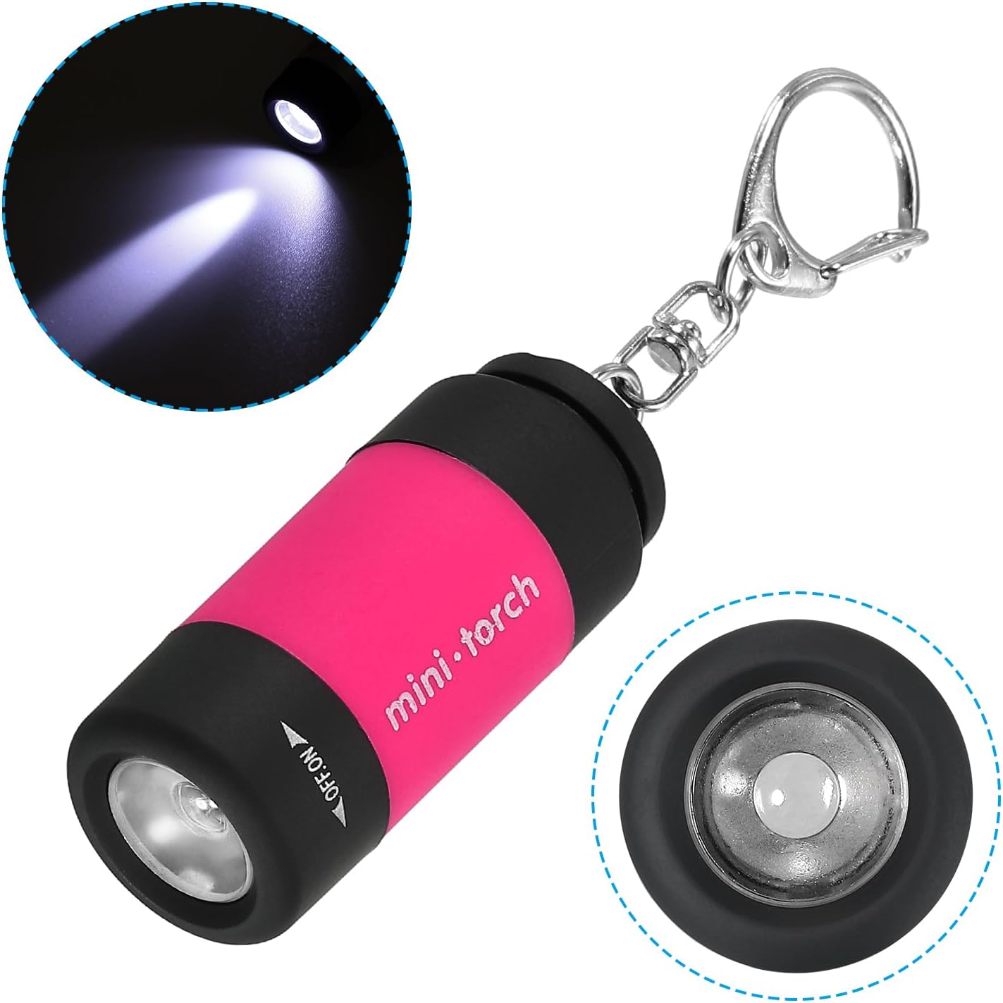 PATIKIL 2.1" Mini Rechargeable LED Keychain Flashlight, 2 Pack EDC Portable Small Torch with USB Charging for Everyday Carry, Bright Pink