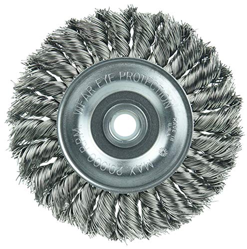 Image of Weiler 36293 4 inch Wolverine Knot Wire Wheel, Standard Twist, .014 inch Stainless Steel Fill, 1 /2 inch-3 /8 inch Arbor Hole, Made in the USA (Pack of 10)