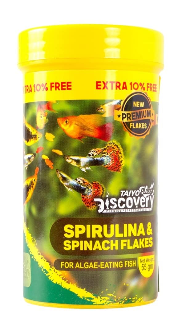Taiyo Pluss Discovery® Premium Spirulina & Spinach Flakes Fish Food, 55g (50 g + Extra 10% Free) (Pack of 1) (B0CTMPWGGS) Amazon Price History, Amazon Price Tracker