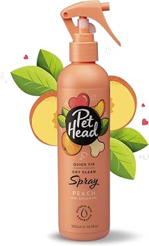 Pet Head Quick Fix Dog Dry Clean Spray | Peach Scent | Dry Dog Shampoo for Smelly Dogs | Nourishes and Softens Coat & Skin | Vegan | Gentle Formula for Puppies | Made in USA | 10.1 fl. oz.