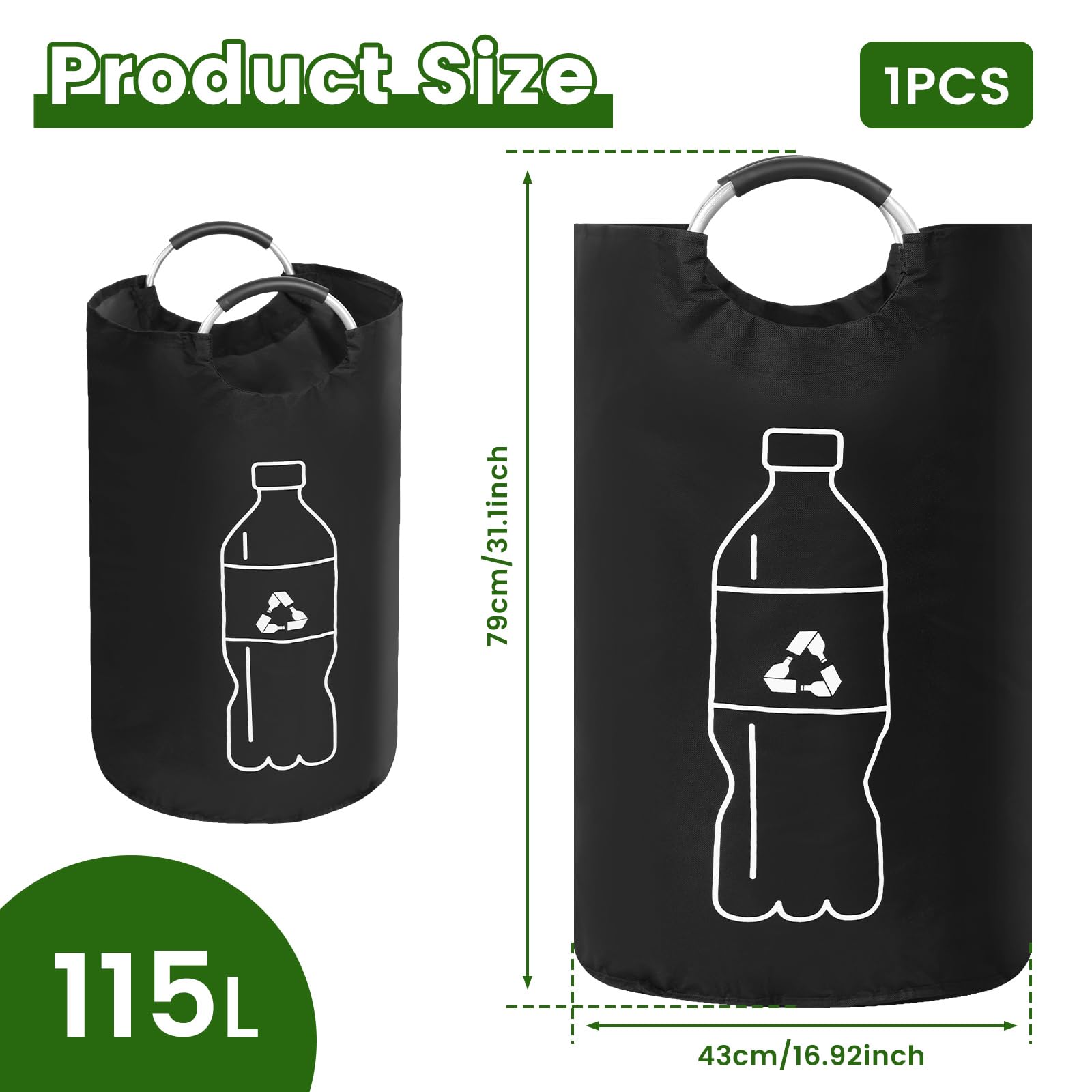 KTZCTPCA Deposit Bottle Storage, Easy to Carry Recycling Storage Basket, Easy to Store Collection Container, Trash & Recycle Bin Combo, Recycler Bag for Bottle Can Paper (110L)