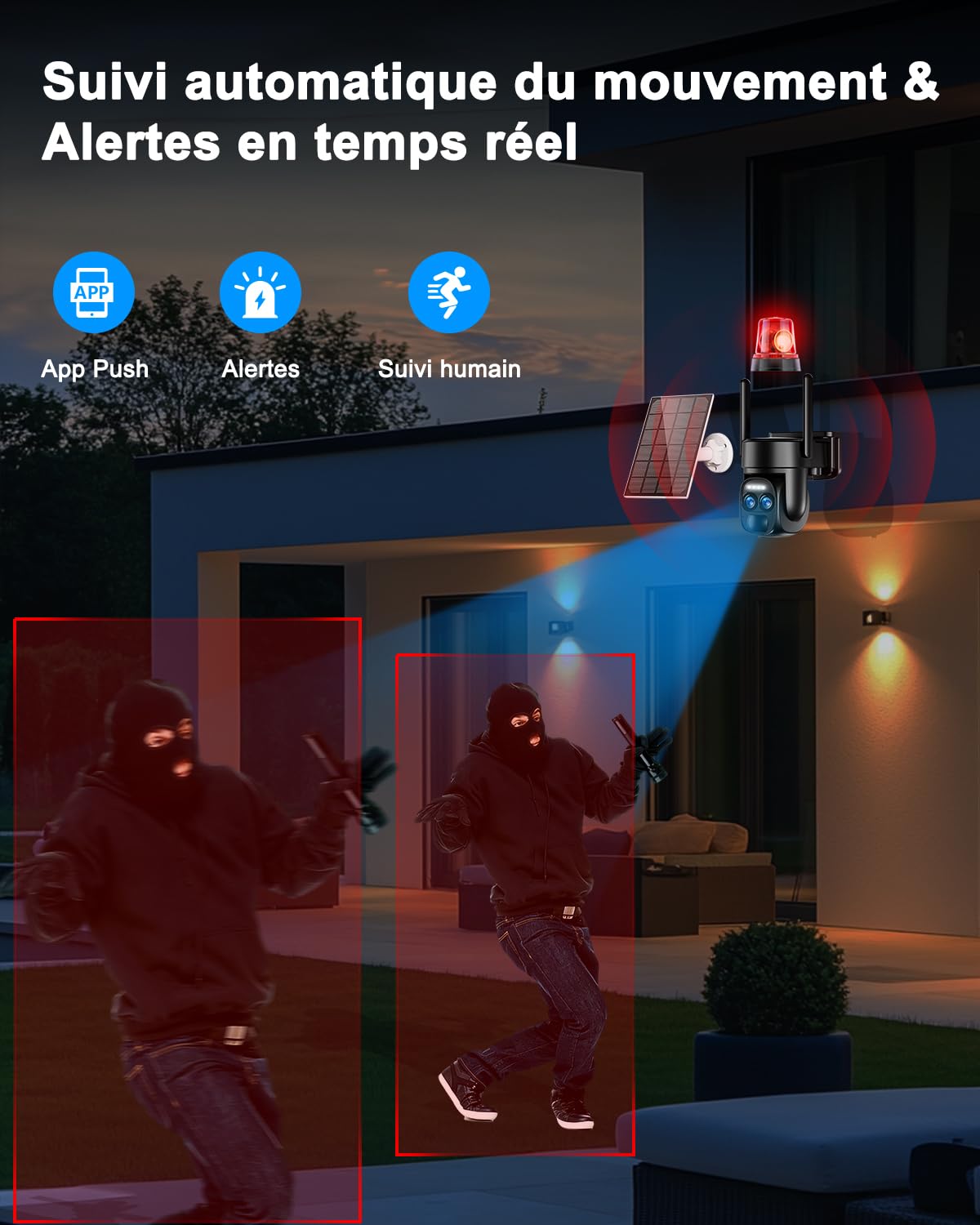 Abiso 4K - Telecamera di sorveglianza WiFi esterna senza fili, batteria a pannello solare, 360° PTZ, camera esterna/interna, 2,4 G/5 GHz, doppia lente, visione notturna, colore: audio bidirezionale