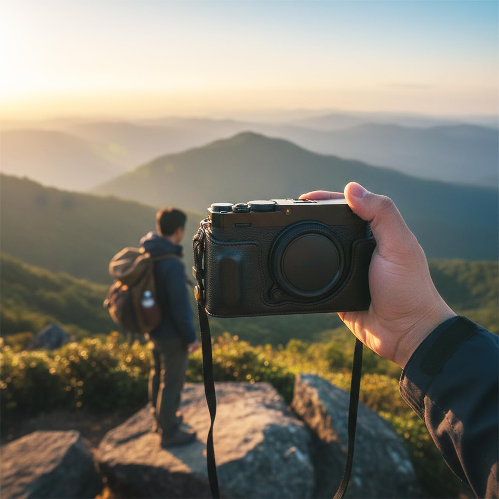 Kameratasche mit Ledersockel, Fotografie-Schutzhülle ist kompatibel mit Fuji X-E4, Leder-Schutzhülle, Halbschale, Advanced Edition, rutschfester Griff, Retro-Design (schwarz)