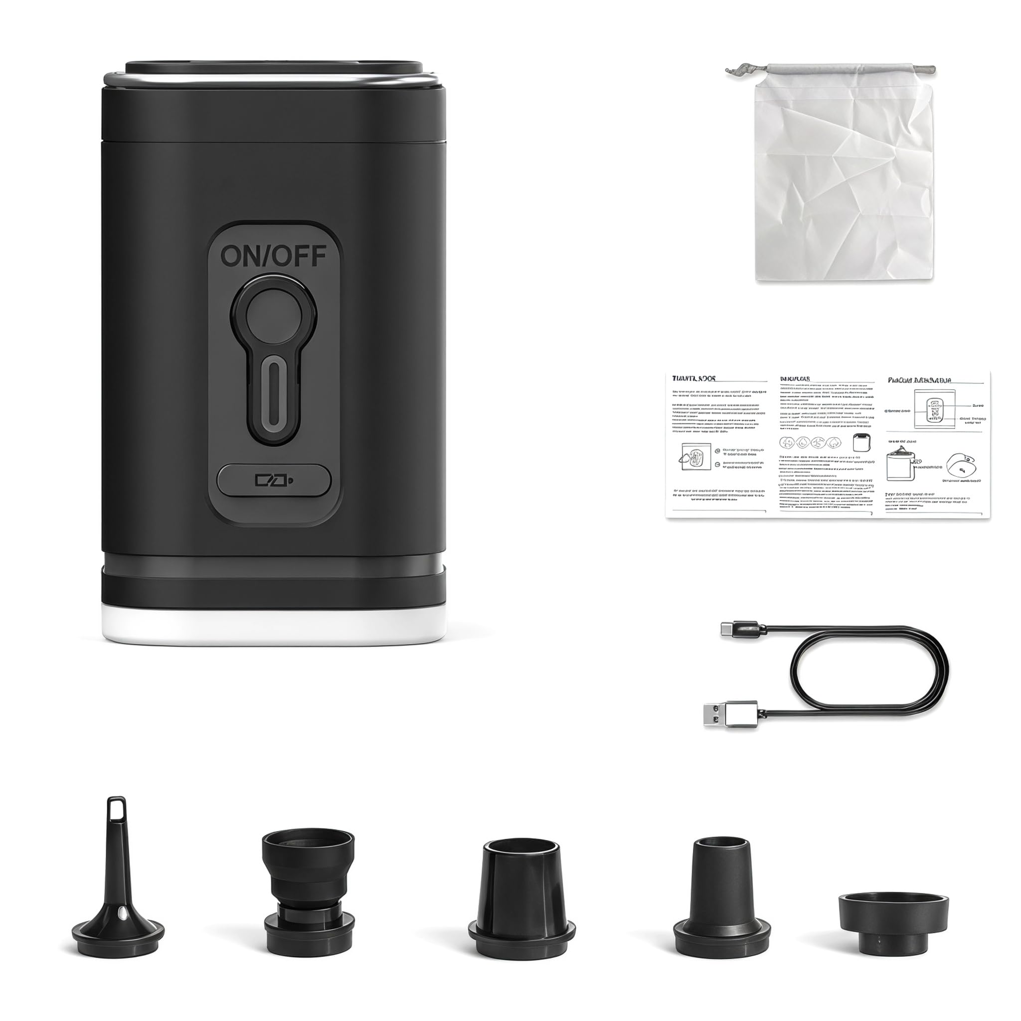 Cordless Air Pump 5 Nozzles USB Rechargeable with Light