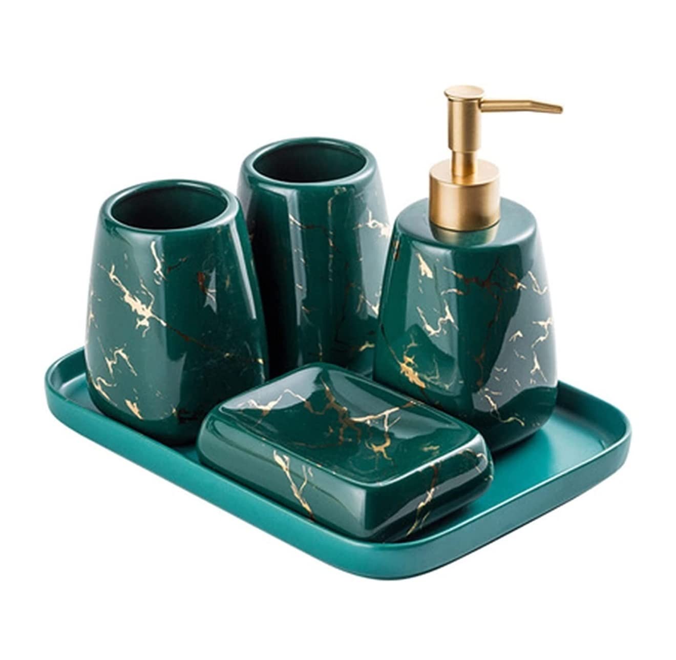 Badezimmer Set Badezimmerzubehör-Set Badezimmer-Waschtisch-Arbeitsplatten-Zubehör-Set in Marmor-Optik, kreatives Keramik-Bad-Set für Einzugsgeschenk Badzubehör Set Bad-Accessoires-Set (Color : Dark G