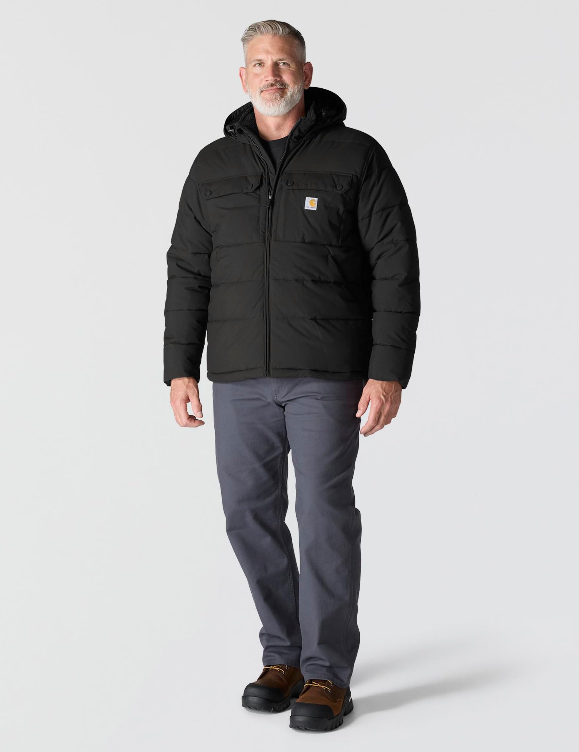 Carhartt Montana Loose Fit kurtka męska – wyściełana wiatroszczelna i wodoodporna kurtka robocza z podszewką Sherpa – kurtka izolacyjna z przeciwdeszczowym Defender i kapturem – kurtka outdoorowa