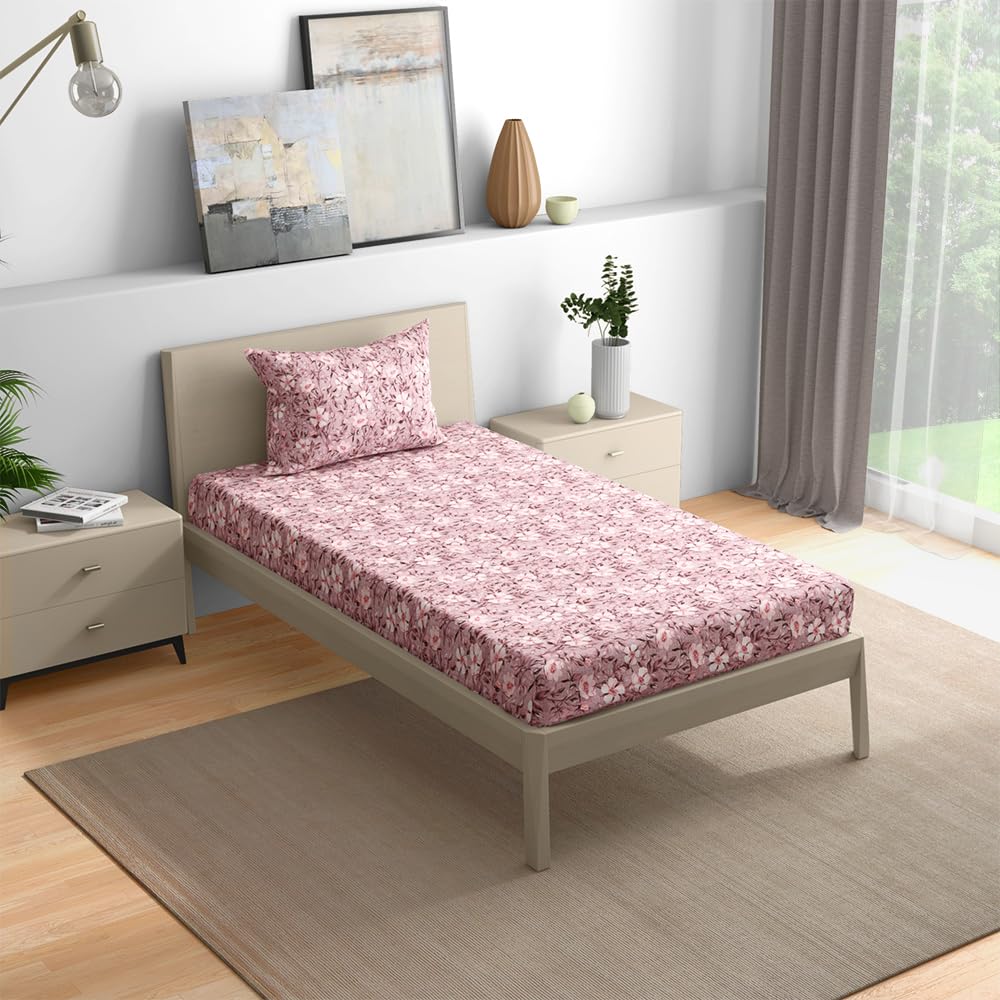 Wakefit Wakefit 200TC 100% Cotton Premium Single Bedsheet (90x60 inches) / (2.29m*1.52m) with 1 Pillow Cover Free, Daisy