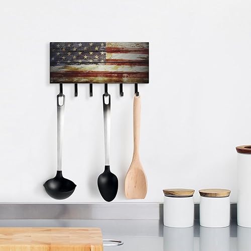 Miniatura 7 de Perchas de madera para llaves con 6 ganchos grandes montados en la pared para entrada