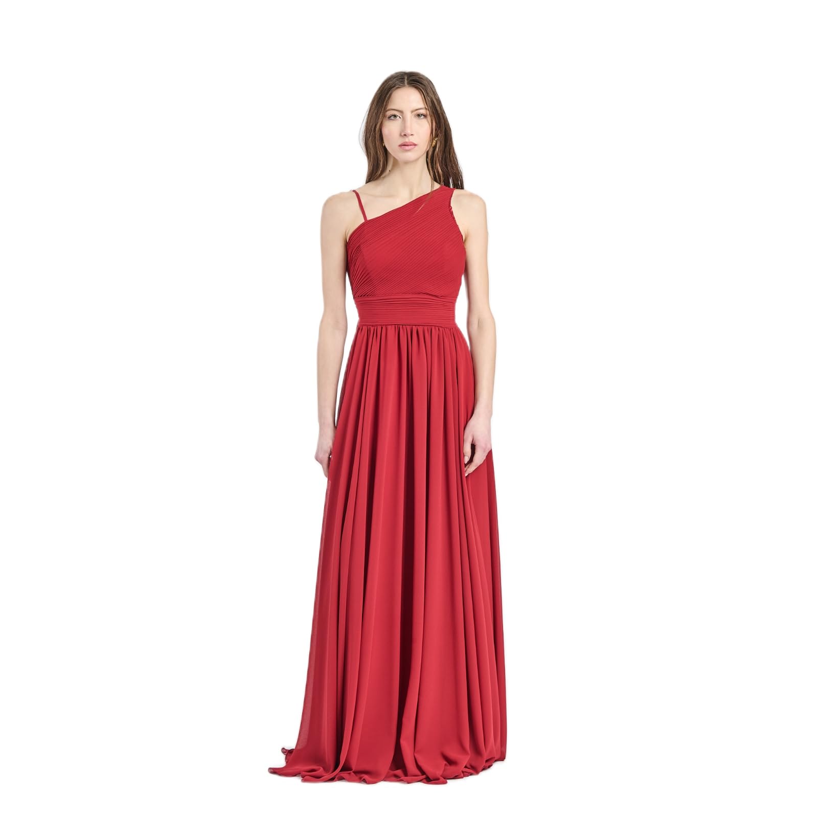 Abito Lungo Elegante Donna Monospalla – Corpetto Plissettato, Linea Fluida in Tessuto Morbido – Vestito da Cerimonia,