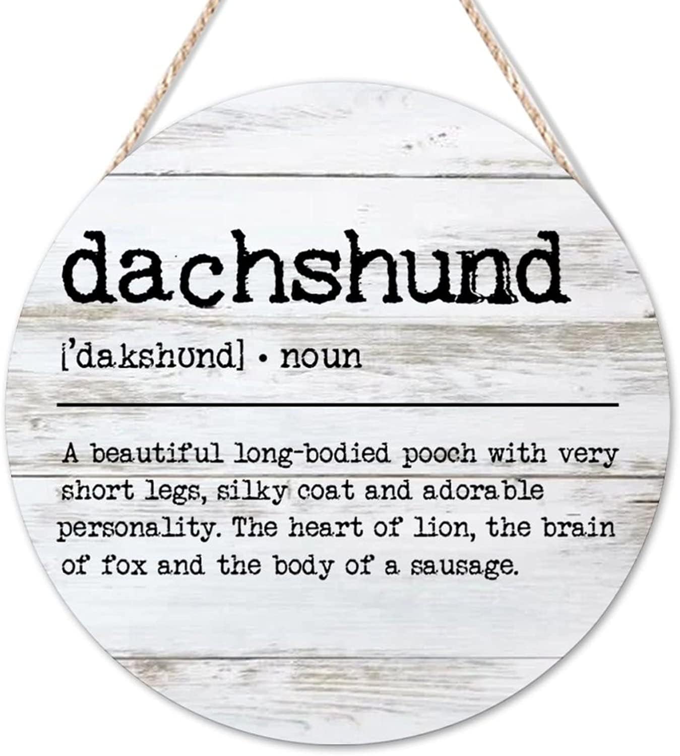 ACDOET Welcome Sign Dachshund Definition Round Wooden Sign Rustic Word Description Wooden Art Wall Decor Hanging Plaque Sign for Home Kitchen Living Room Kitchen Housewarming Gift 8"x8"