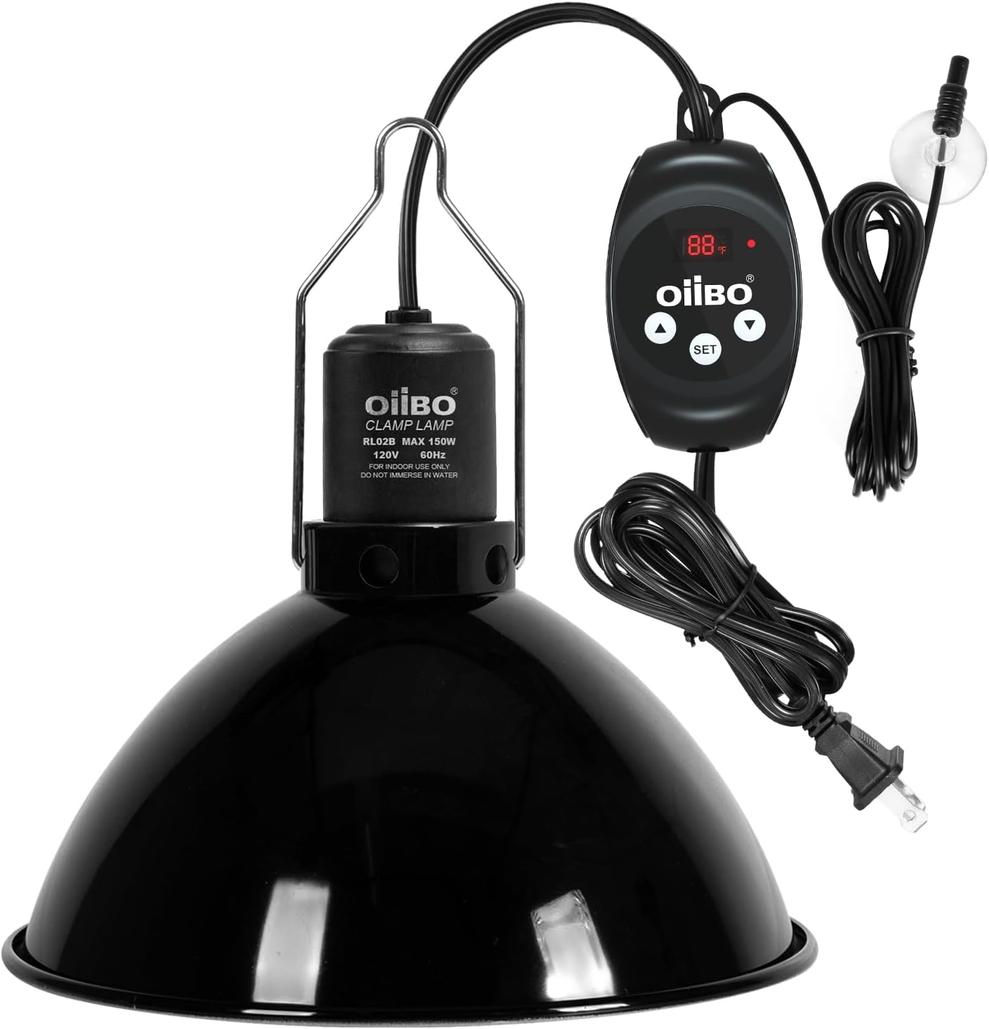 Oiibo Reptile Light Fixture with Dimming Thermostat, 8.5 Inch Dome Lamp Cap Reptile Heat Lamp Fixture,Terrariums Light Fixture for UVB Bulb Basking Heat Bulb, Max 150W