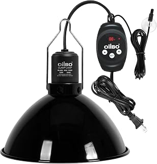 OIIBO 8.5 Inch Reptile Heat Lamp Fixture with PID Dimming Thermostat - Dome for Terrariums, UVB Basking Bulbs, Max 150W