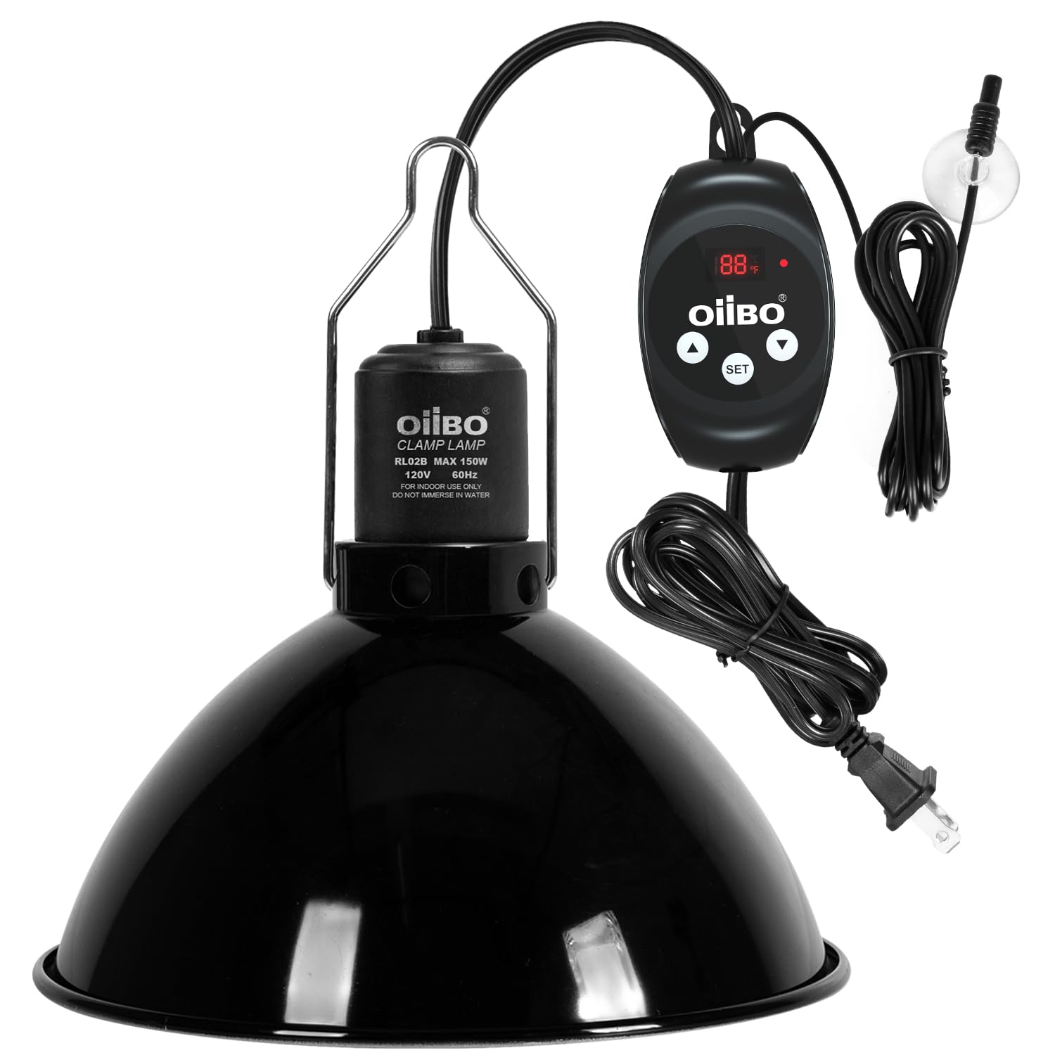 Oiibo Reptile Light Fixture with Dimming Thermostat, 8.5 Inch Dome Lamp Cap Reptile Heat Lamp Fixture,Terrariums Light Fixture for UVB Bulb Basking Heat Bulb, Max 150W